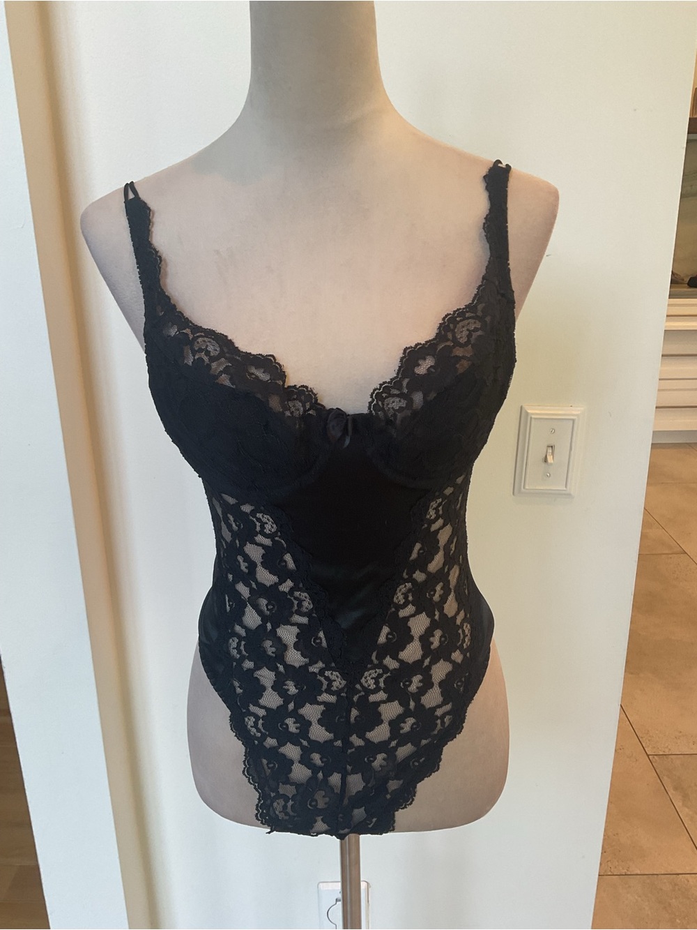 Vintage Victoria's Secret Black Lace Teddy Bodysuit